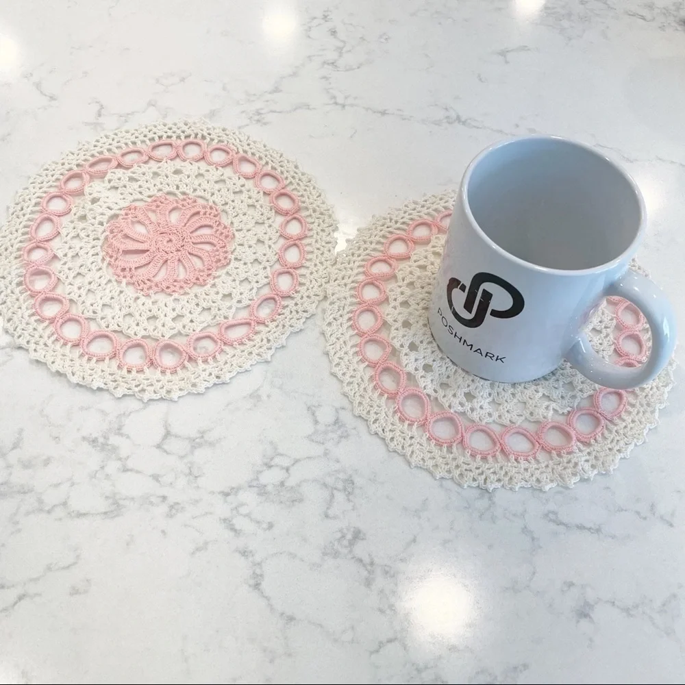 Vintage Handmade Crochet Coasters Dollies Set of 2
